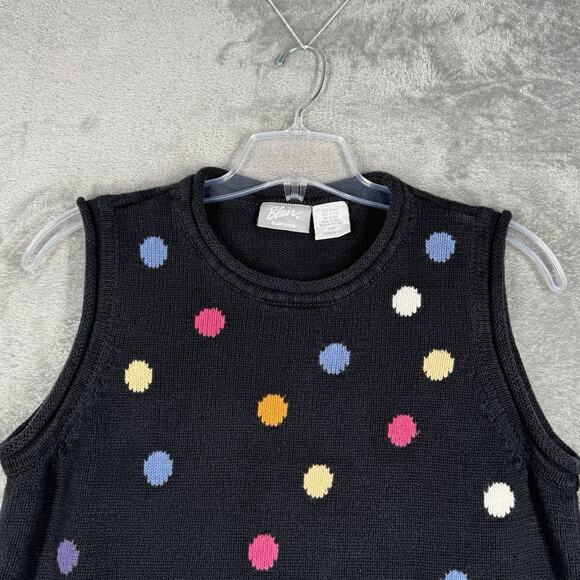 Blair Sweater Womens Large Black Multi Polka Dot Vest Retro Knit 90s Y2k‎ Boho - Picture 4 of 8